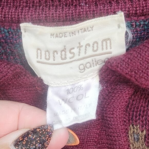 Nordstrom Gallery 100% Wool Made in Italy Sweater Men's Small Burgundy Paisley - Picture 4 of 10